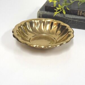 Vintage Gorham Giftware Lacquered Brass Fluted Scalloped Trinket Bowl Ring Dish